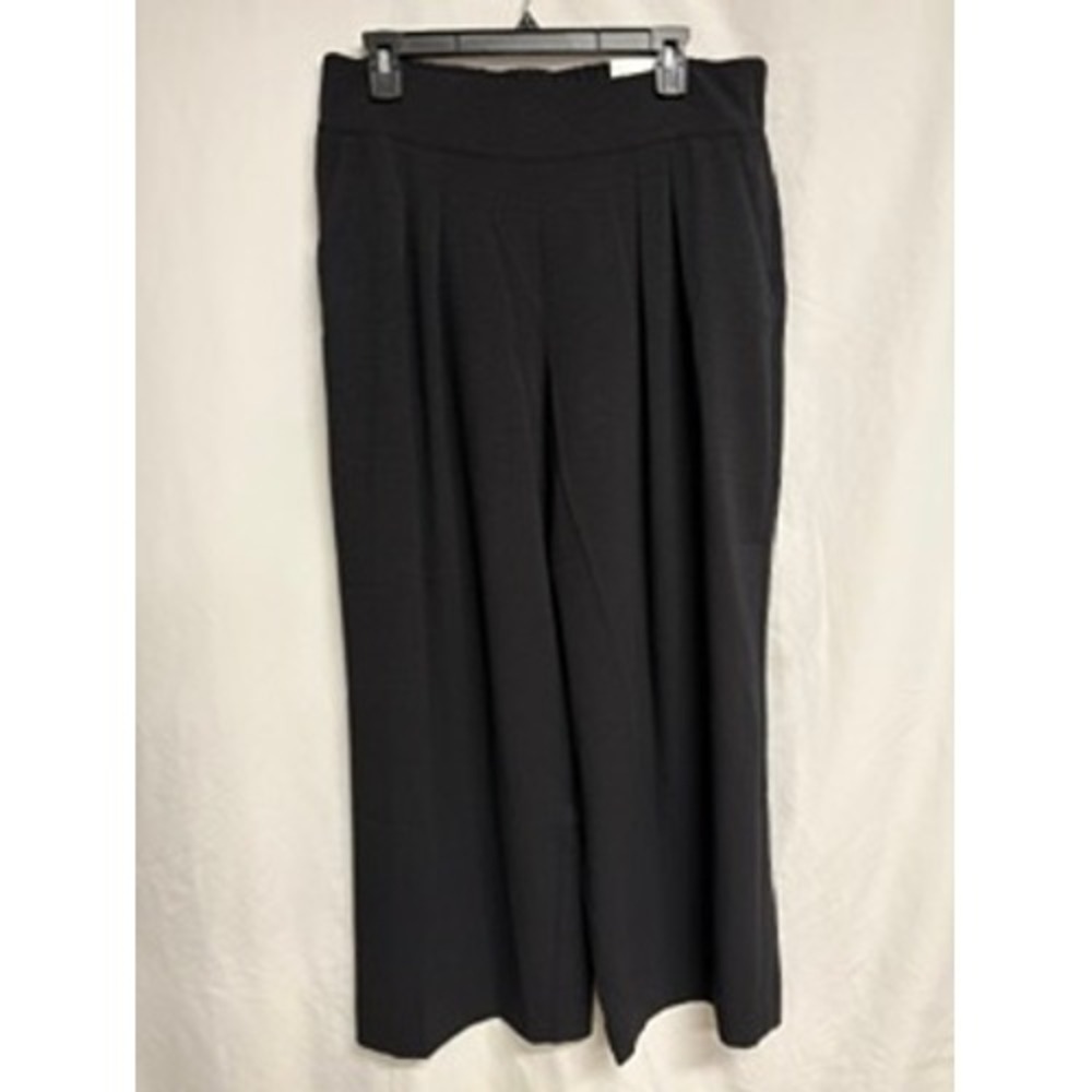 Nine West Womens Pull On Wide Leg Pants Black Mid Rise Comfort Waist Size L NWT
